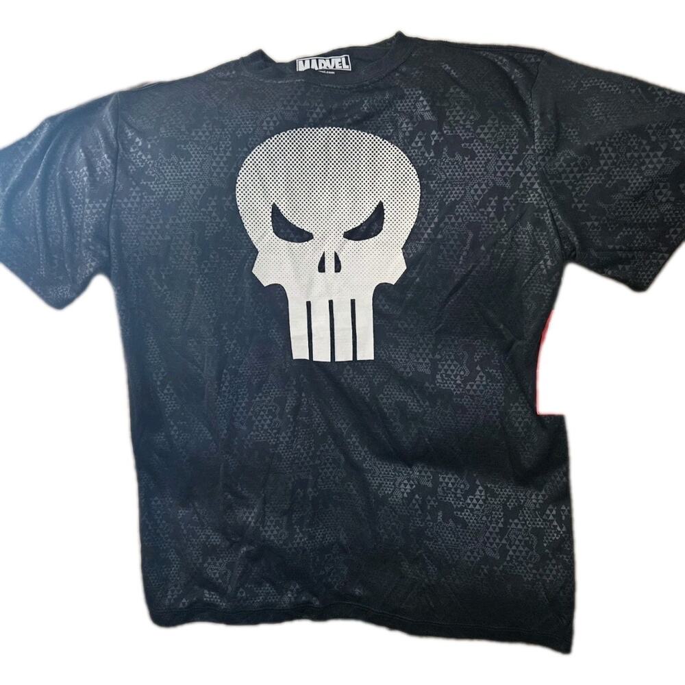The Punisher Marvel Men's S/S Black Camo Skull Logo Athletic Shirt EUC. SB14